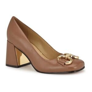 Nine West Caven Women’s Square Toe Block Heel Neutral Brown Pump Shoe 9.5